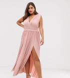Asos Design Curve Premium Lace Insert Pleated Maxi Dress-pink