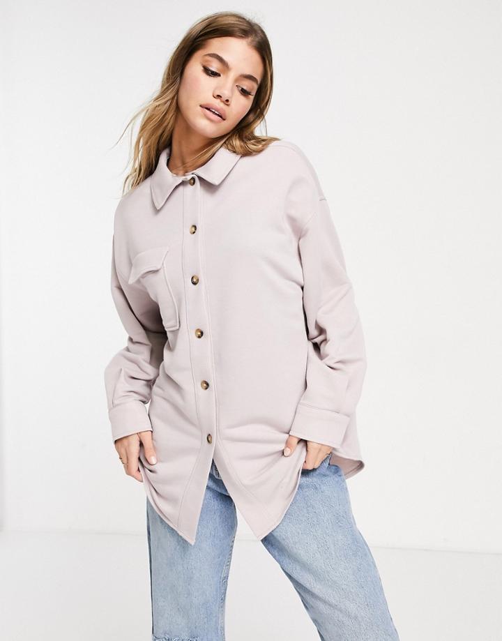 Asos Design Jersey Wfh Sweat Shacket Suit In Lilac Gray-purple