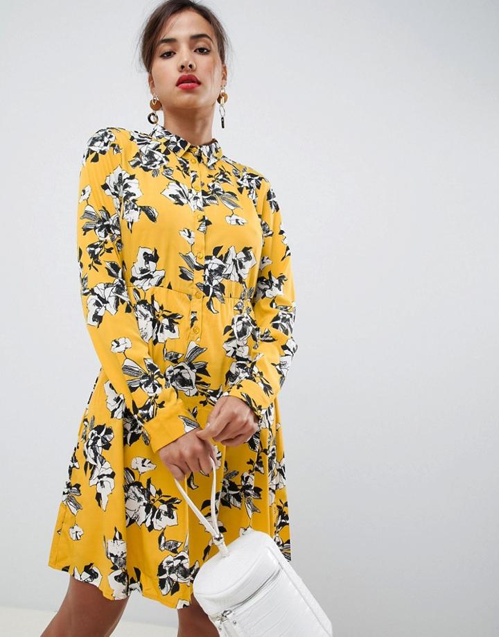 Vila Long Sleeved Shirt Dress - Yellow