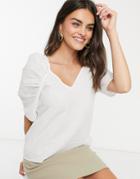 Vila Textured Top With Ruched Sleeve In White