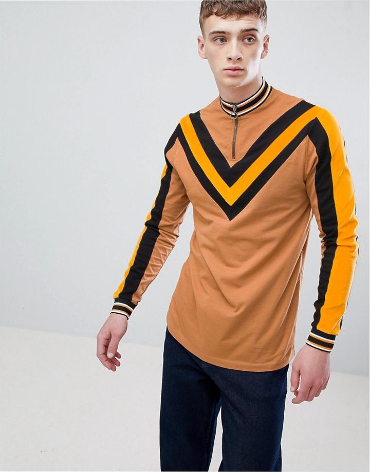 Asos Design Long Sleeve T-shirt With Cord Chevron And Sleeve Panels - Yellow