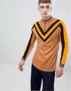 Asos Design Long Sleeve T-shirt With Cord Chevron And Sleeve Panels - Yellow