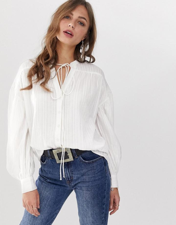 Asos Design Casual Smock Long Sleeve Shirt In Textured Stripe - White