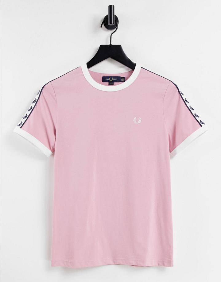 Fred Perry Branded Taped Short Sleeve T-shirt In Pink