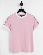 Fred Perry Branded Taped Short Sleeve T-shirt In Pink
