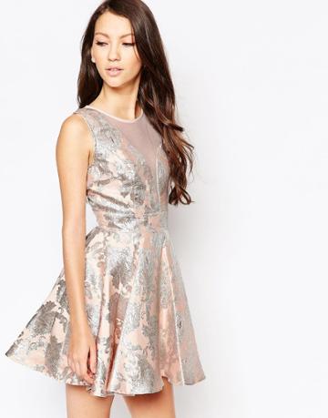 Ashley Roberts For Key Collections Angelic Jacquard Skater Dress - Pink
