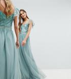 Amelia Rose Tall Embellished Top Maxi Dress With Frill Sleeve Detail - Green