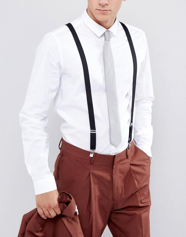 Asos Wedding Suspenders In Black With Vintage Finish - Black