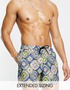 Asos Design Swim Shorts With Crochet Print Short Length-black
