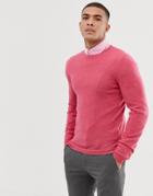 Asos Design Muscle Fit Merino Wool Sweater In Pink - Pink
