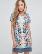 Yumi Shift Dress In Tropical Placement Print - Multi