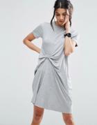 Asos T-shirt Dress With Gathered Front - Gray