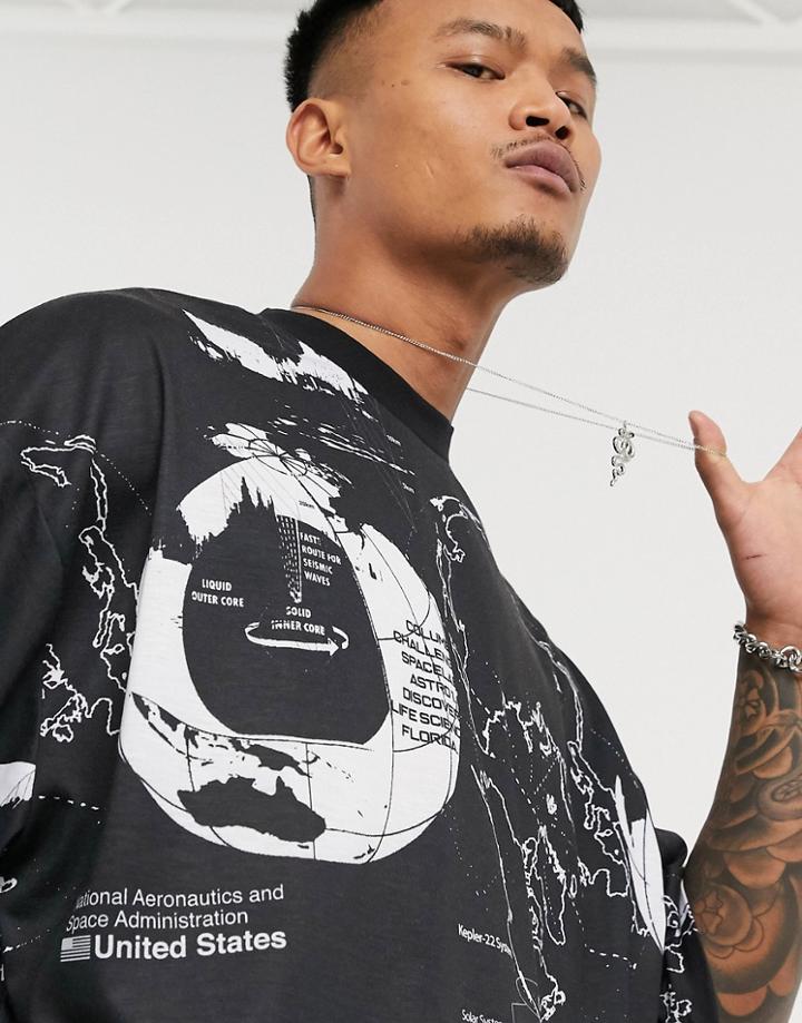 Asos Design Nasa Oversized T-shirt With Astrological All Over Print-black