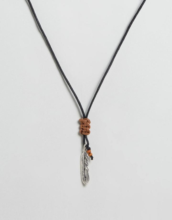 Icon Brand Feather Cord Necklace In Black - Black