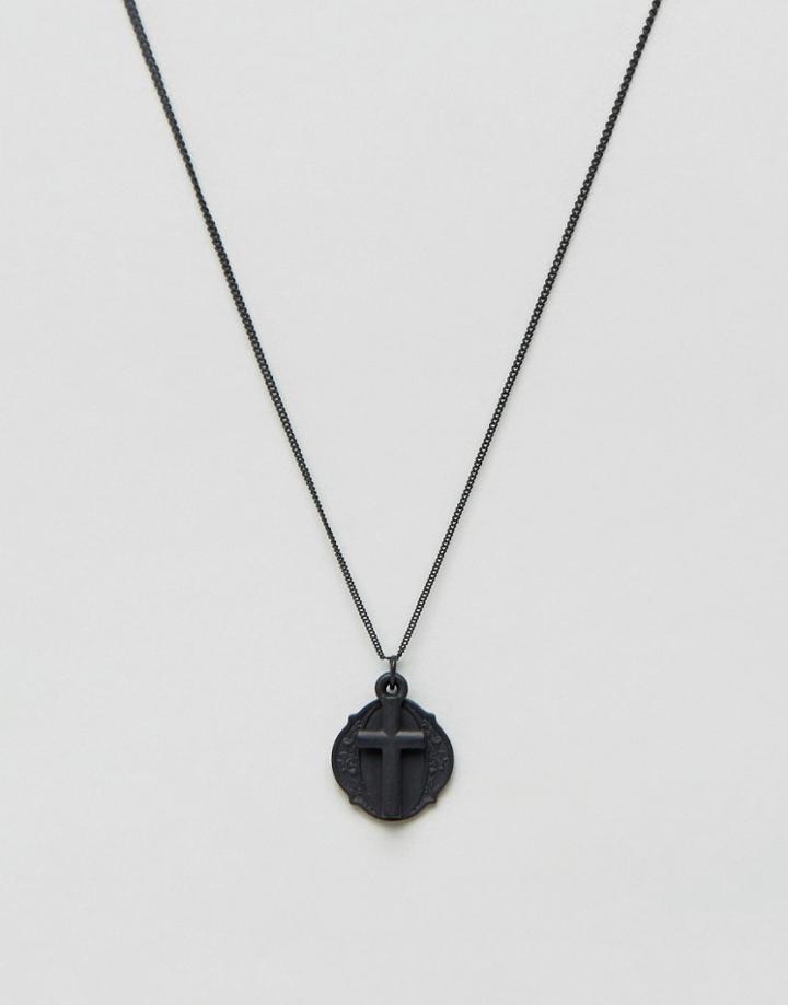 Chained & Able Cross Pendant Necklace In Black - Black