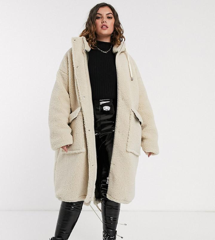 Asos Design Curve Oversized Borg Parka-cream