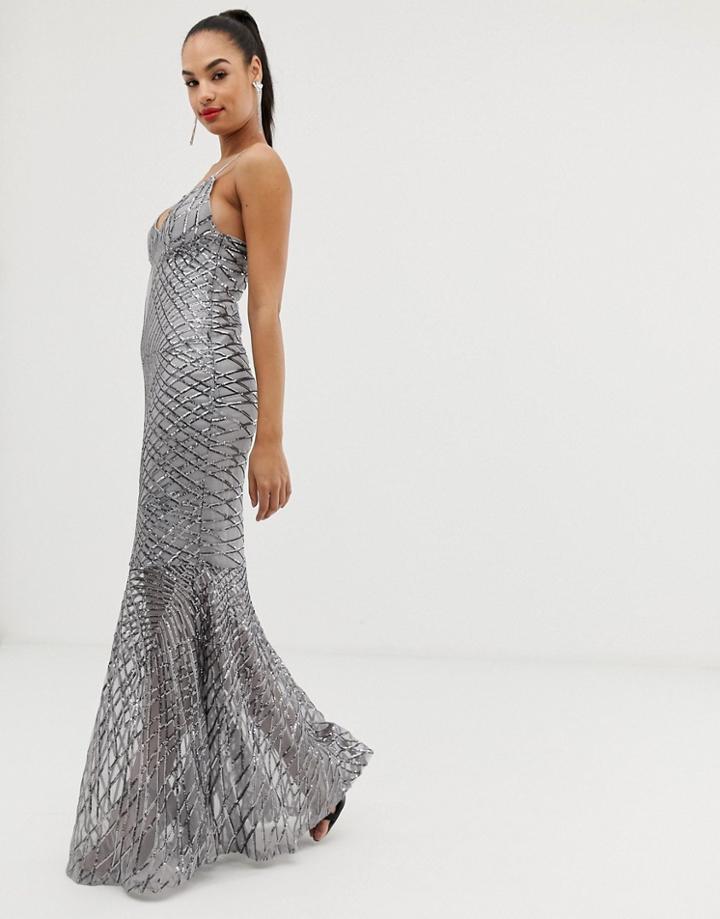 Club L Swirl Detail Sequin Maxi Dress-silver