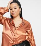 In The Style Plus Exclusive Satin Oversized Shirt In Rust-orange