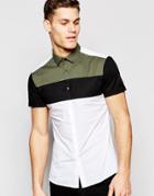 Asos Skinny Shirt With Cut And Sew Detail And Short Sleeves - Black