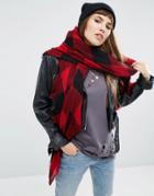 Asos Lightweight Oversized Red Plaid Scarf - Red