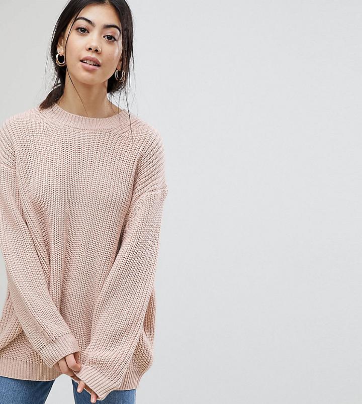 Asos Petite Boyfriend Sweater In Chunky Rib - Pink