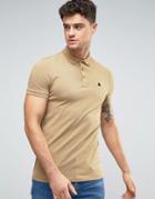 Asos Muscle Pique Polo Shirt In Beige With Button Down Collar - Beige
