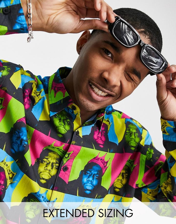 Asos Design 90s Oversized Shirt With Biggie Smalls Print-multi