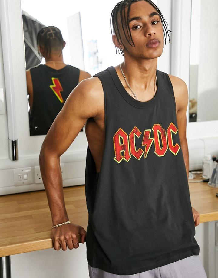Asos Design Oversized Tank Top With Acdc Print In Black