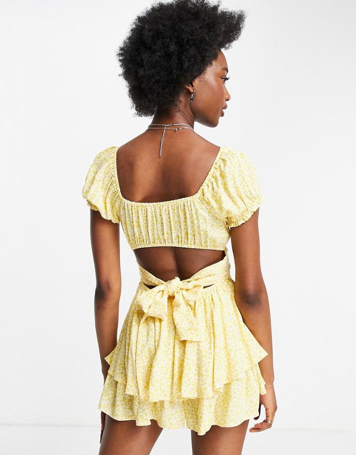 Miss Selfridge Fit & Flare Romper In Yellow Animal Print