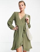 Only Mini Wrap Dress In Khaki-green