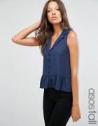 Asos Tall Sleeveless Ruffle Hem Blouse - Navy
