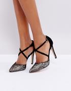 Dune Cordelia Lace Heel Court Shoe - Black