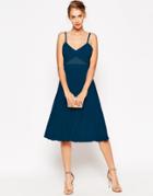 Asos Sheer And Solid Pleated Midi Cami Dress - Navy $28.50