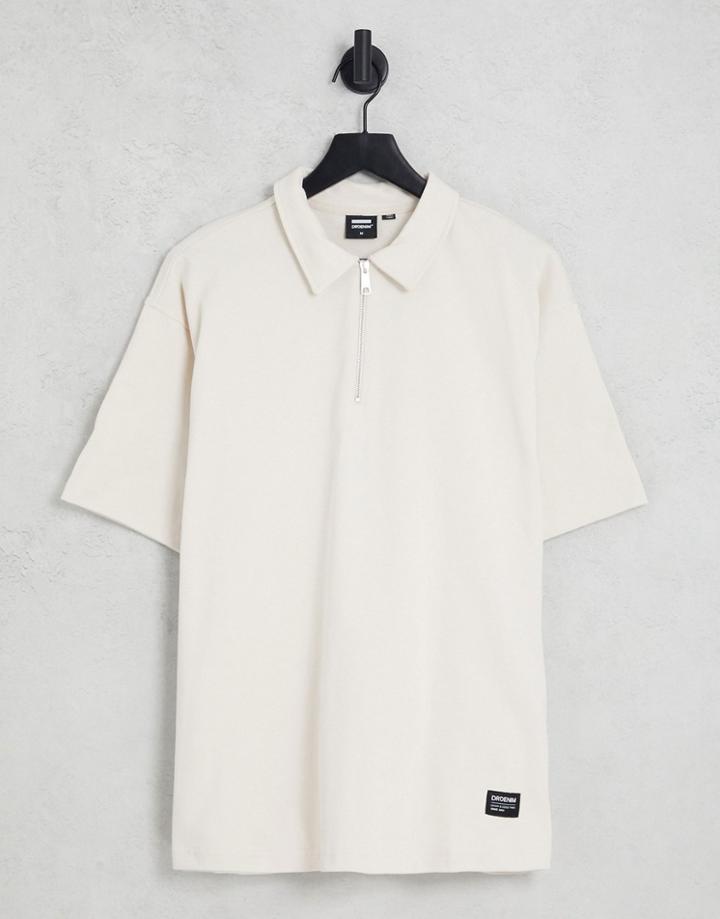 Dr Denim Half Zip Relaxed Fit Polo In Ecru-white