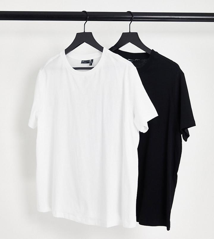 Asos Design Curve 2-pack Ultimate T-shirts With Crew Neck In Organic Cotton Blend In Black & White-multi