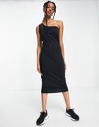 Aligne Sustainable One Shoulder Asymmetric Midi Dress In Black