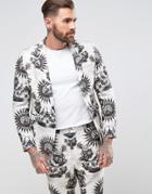 Asos Skinny Suit Jacket With Birdhouse Print - Cream