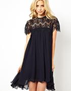 Lydia Bright Swing Dress With Lace Top - Blue