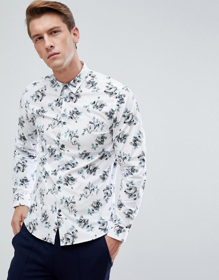 Jack & Jones Premium Floral Shirt In Slim Fit - White