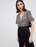 Asos Design Boxy Top With Contrast Buttons In Animal Print - Multi