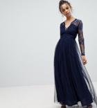 Asos Petite Lace Maxi Dress With Long Sleeves - Navy