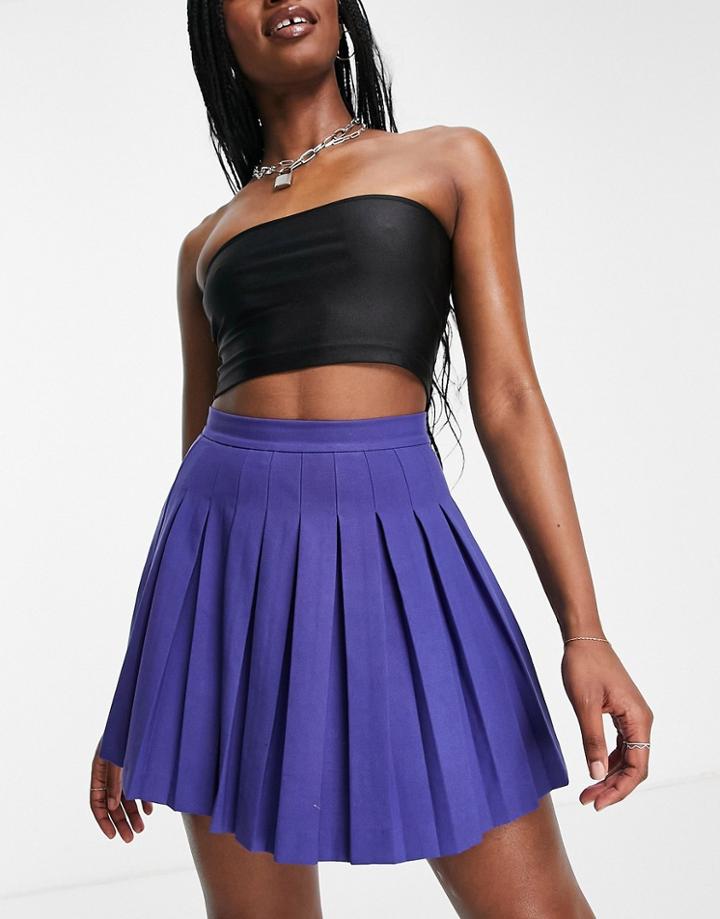Pull & Bear High Waist Pleated Mini Tennis Skirt In Deep Purple-blue