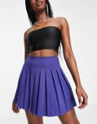 Pull & Bear High Waist Pleated Mini Tennis Skirt In Deep Purple-blue