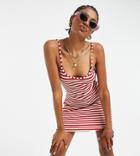 Asos Design Tall Mini Sundress In Red And Cream Knitted Stripe-multi
