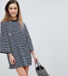 Missguided Petite Star Print Striped T-shirt Dress - Navy