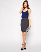 Asos Belted Pencil Skirt With Seam Detail - Gray