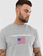 Asos Design Short Sleeve Sweatshirt With Los Angeles Text Print In Gray Marl