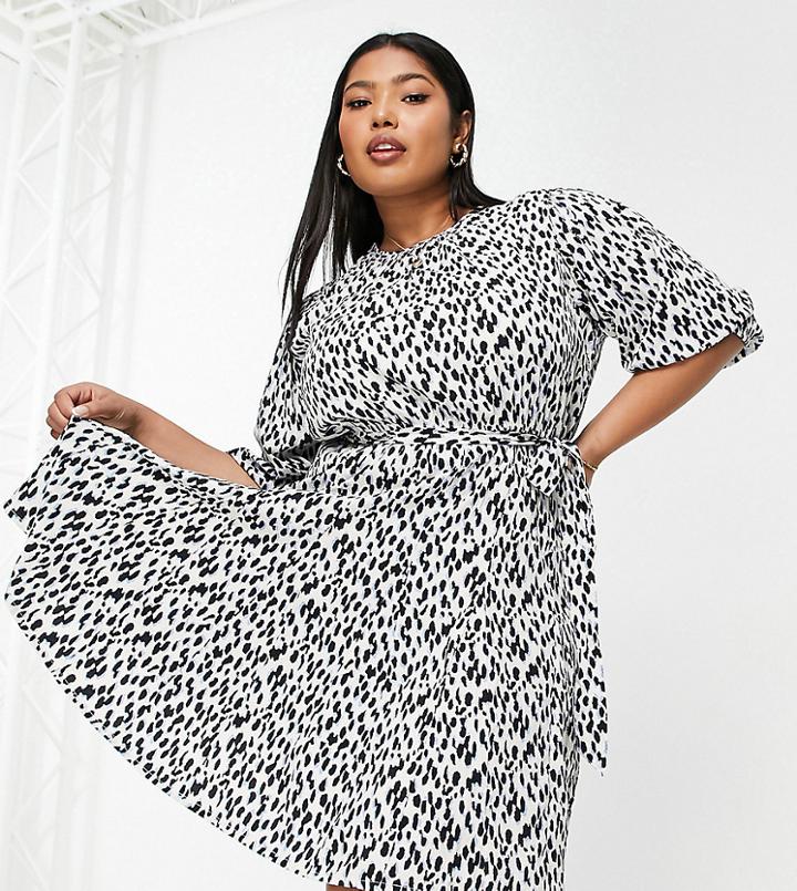 Influence Plus Tie Waist Mini Dress In Leopard Print-multi