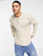 Abercrombie & Fitch Oversized Long Sleeve Henley Top In Tan-brown