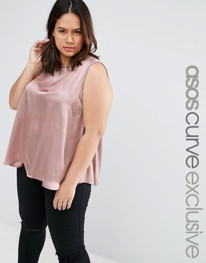 Asos Curve Satin Front Top With Jersey Wrap Back - Pink
